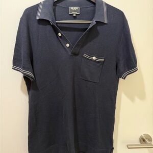 Todd Snyder Dark Blue Silk Polo with White Accents